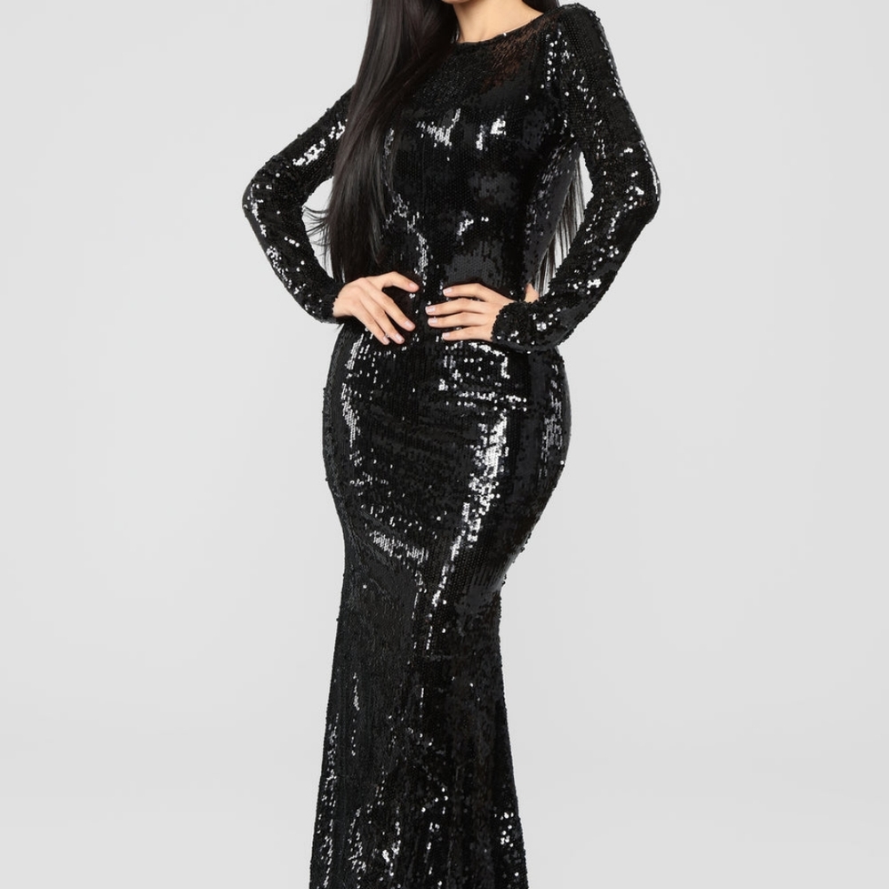 Fashion Nova Black Sequin Prom Evening Gown Dress Medium